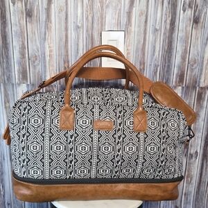 Oflamn Black and Brown Geometric  Duffel Bag
